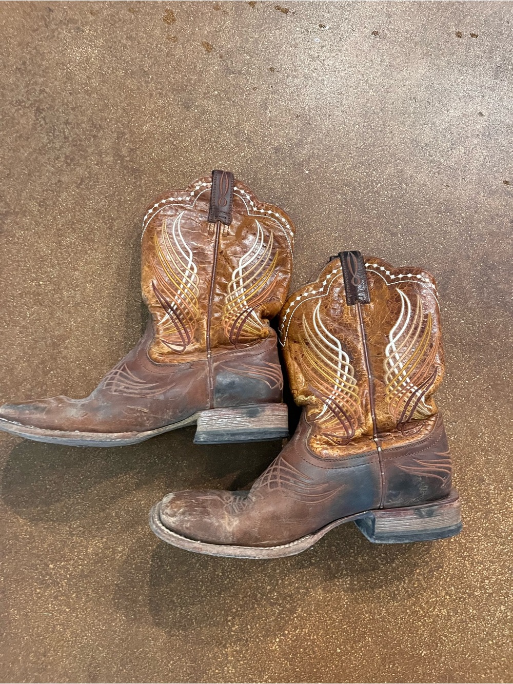 Ariat Brown Leather Western Cowboy Boots with Tan Embroidery